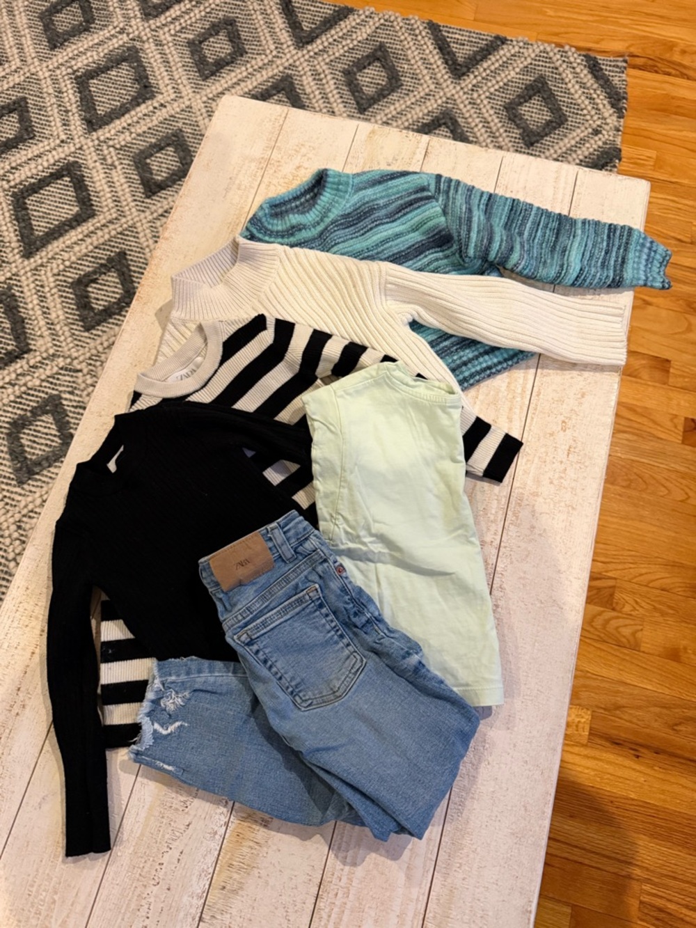 ZARA Mixed Knit Sweaters & Denim Bundle - Black, White, Teal, Light Mint, Blue